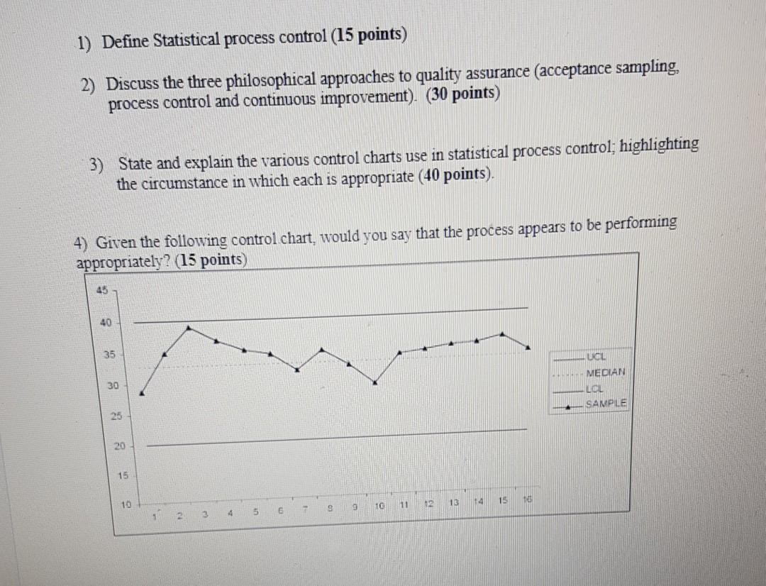1) Define Statistical process control (15 points)