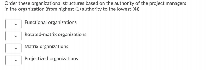 Question 1 Question 2 Order these organizational