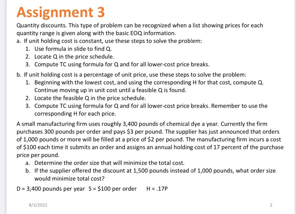 Quantity discounts. This type of problem can be