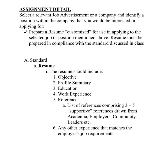 asap ASSIGNMENT DETAIL Select a relevant Job