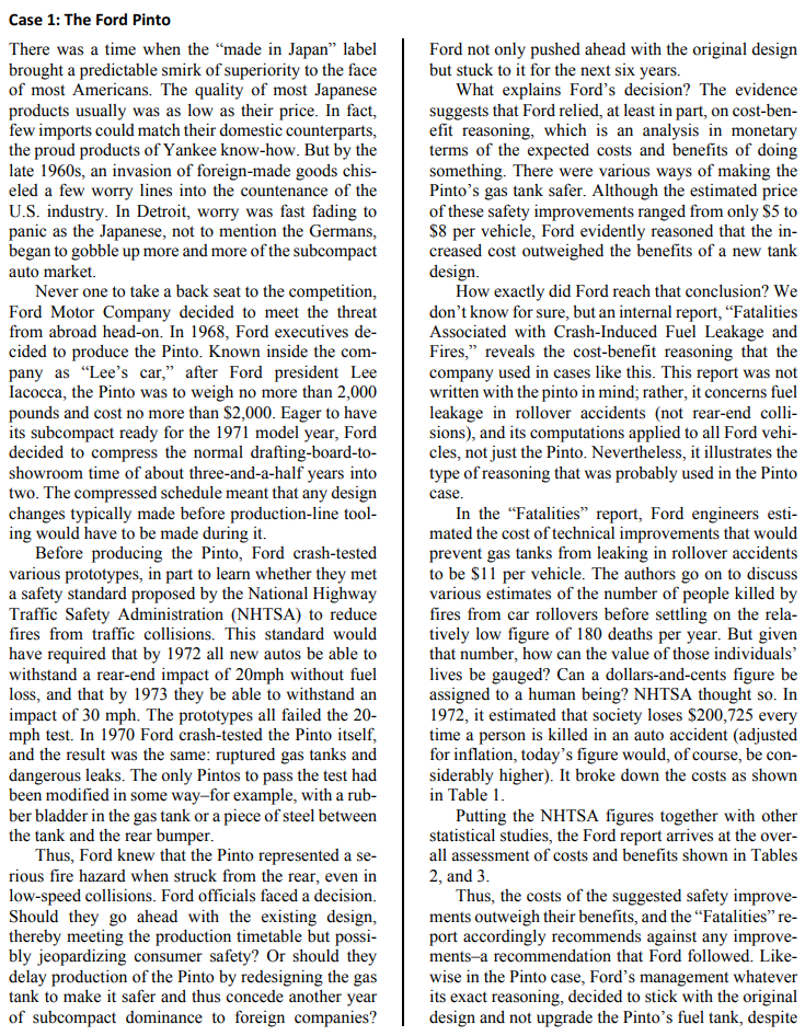 Case 1: The Ford Pinto There was a time when the