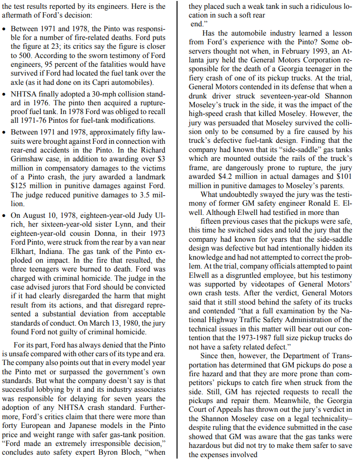 Case 1: The Ford Pinto There was a time when the