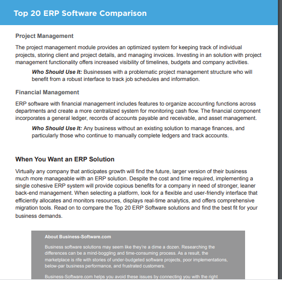 1. Summary 2. Why use ERP? 3. Compare and
