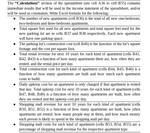 Write the Excel formula for each cell marked with
