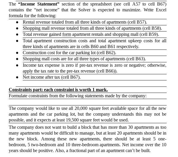 Write the Excel formula for each cell marked with