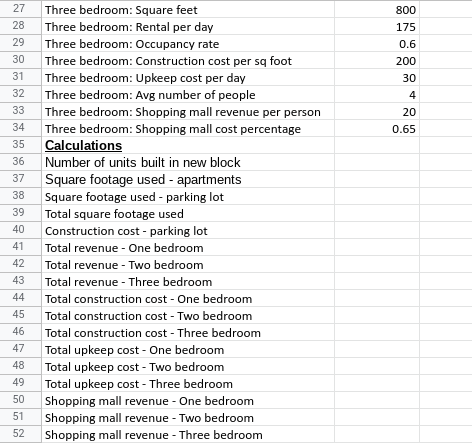 Write the Excel formula for each cell marked with