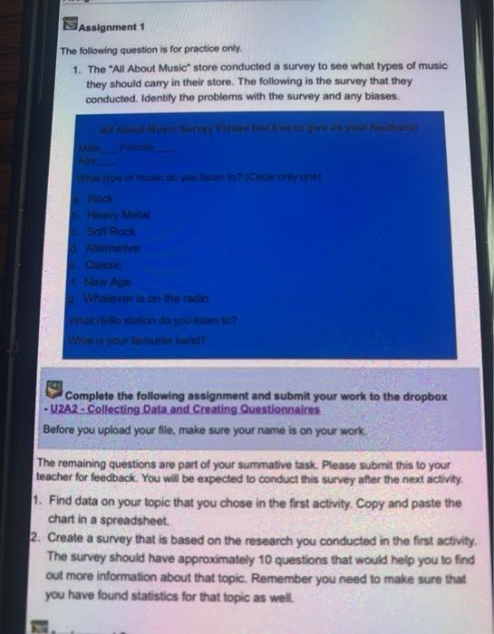 Assignment 1 The following question is for