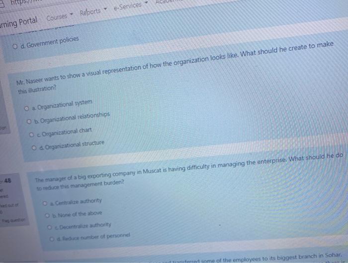 e-Services Reports arning Portal Courses O d.