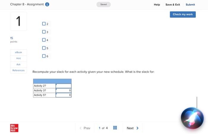 EX8-5 (Static) Given the network plan that...