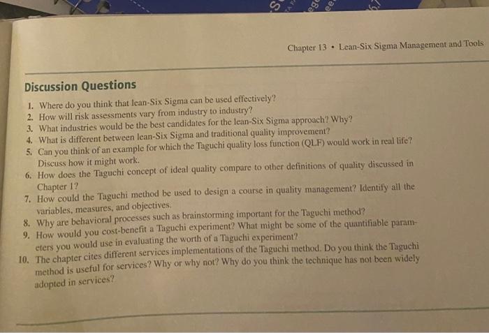 Managing Quality Chapter 13. please answer