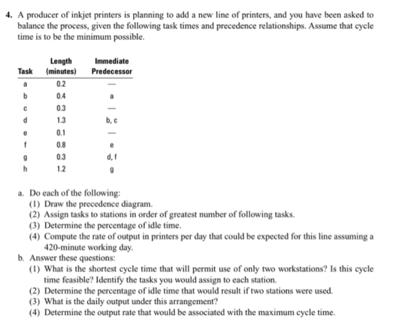 4. A producer of inkjet printers is planning to