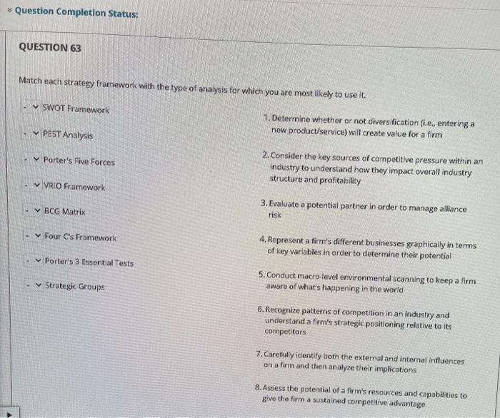 Question Completion Status: QUESTION 63 Match