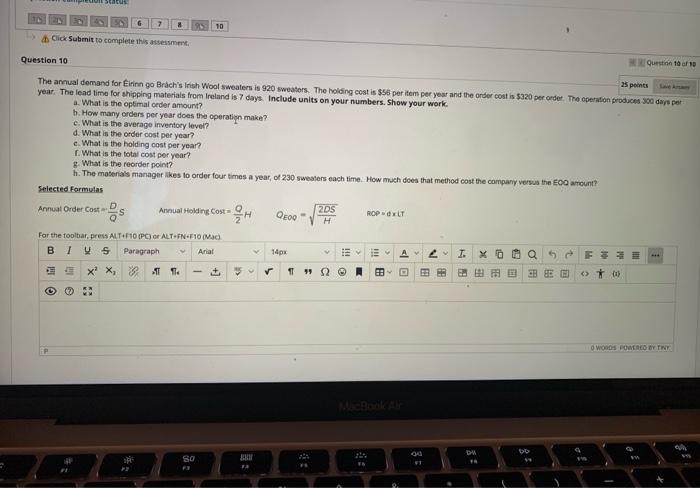 ta G 10 Click Submit to complete this assessment