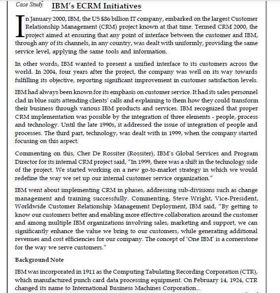 I Case Study IBM's ECRM Initiatives n January