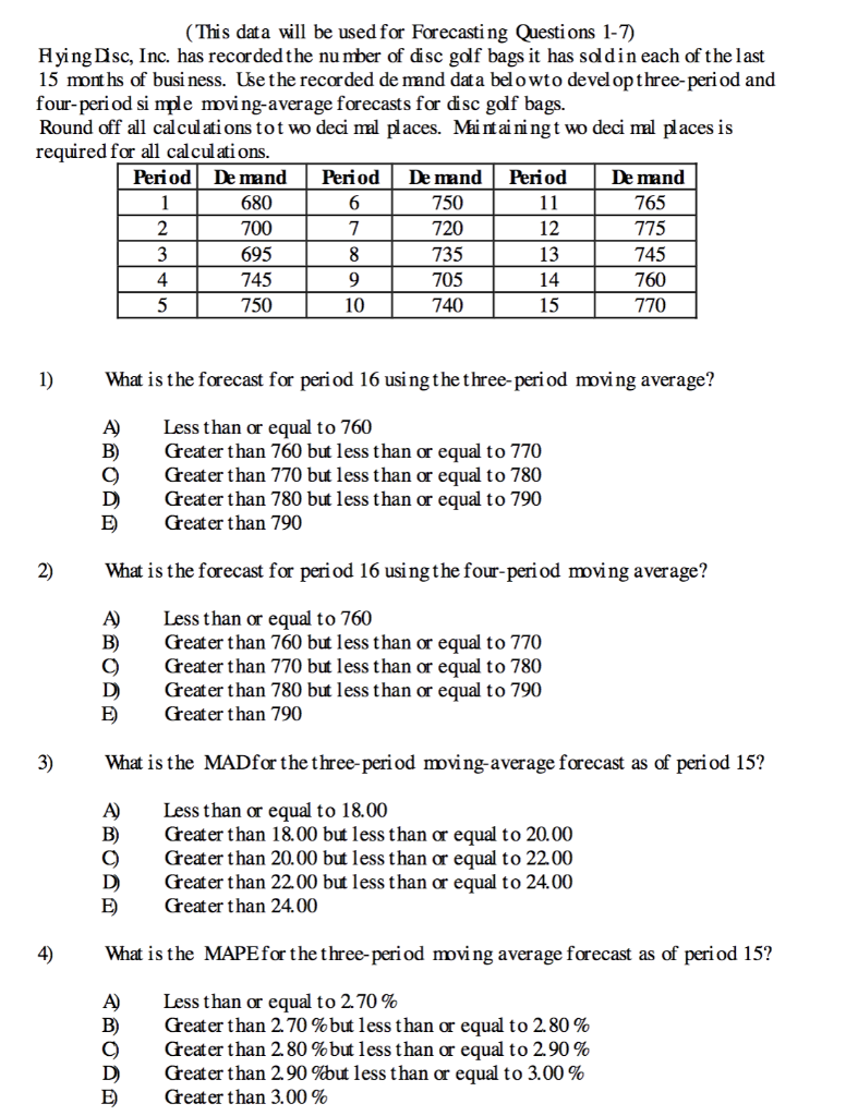 (This data will be used for Forecasting Questions