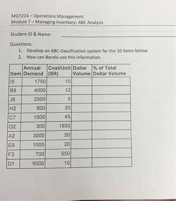 MGT214 - Operations Management Module 7 -