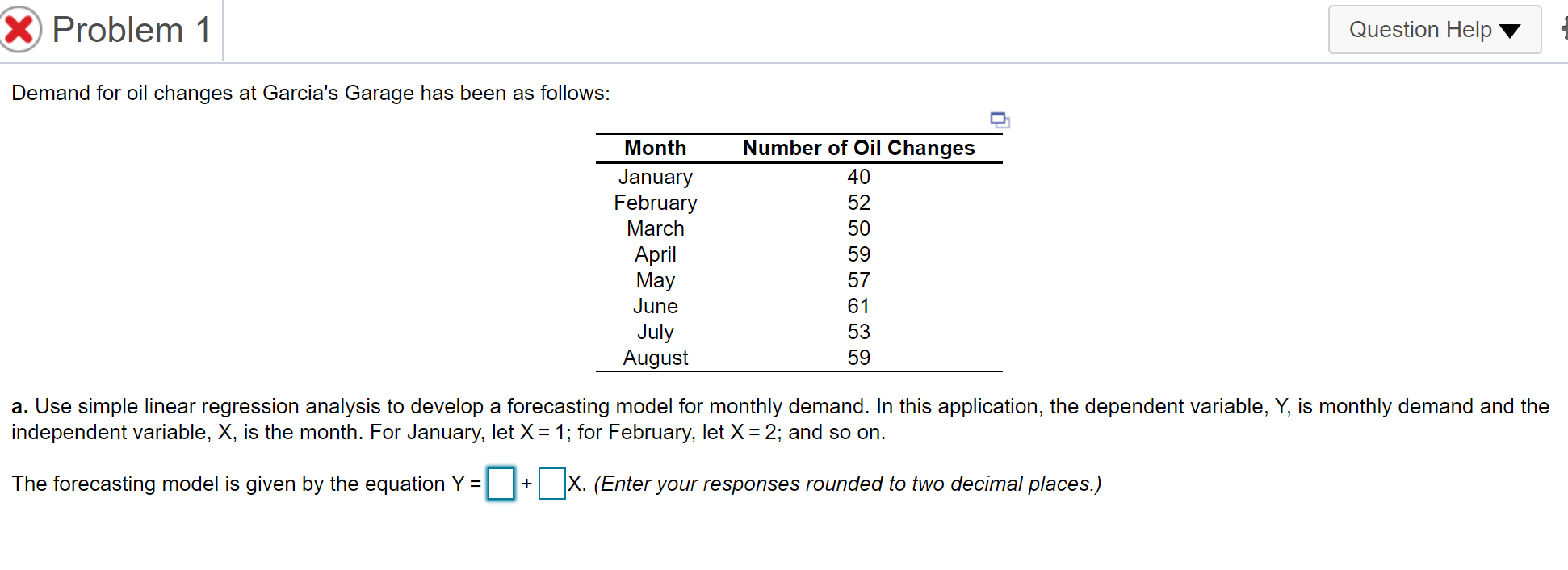 X Problem 1 Question Help Demand for oil changes
