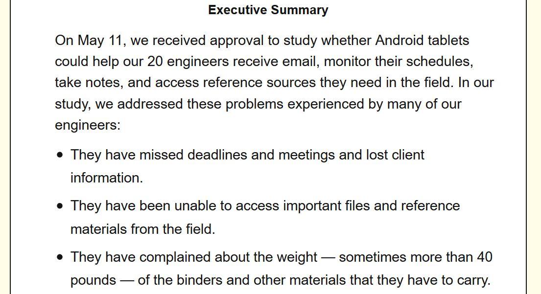 DOCUMENT ANALYSIS ACTIVITY Analyzing an Executive Summary This executive summary comes