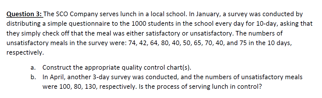 Instructions: - Construct a quality control chart