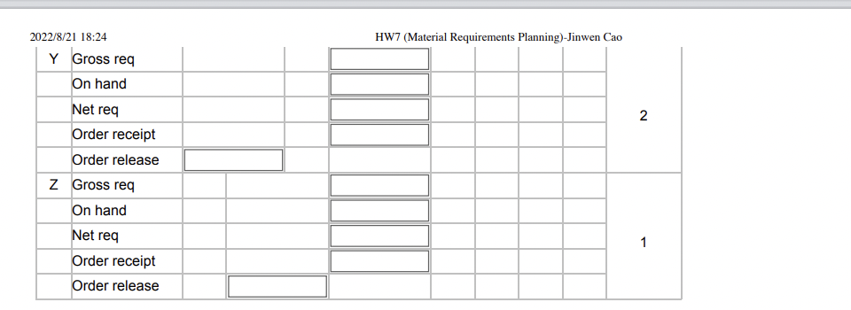 2 weeks to make Y, and 1 week to make Z. Click