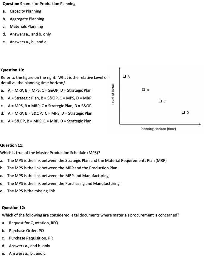Question 9name for Production Planning a.