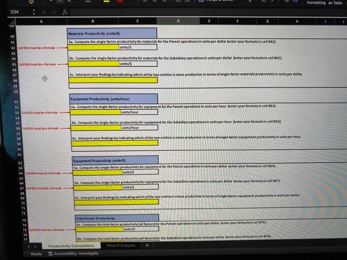 Total =55 points: Productivity Calculation Tab