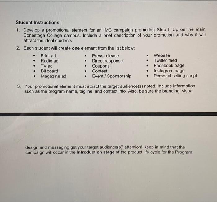 Student Instructions: 1. Develop a promotional