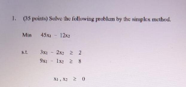 1. (35 points) Solve the following problem by the