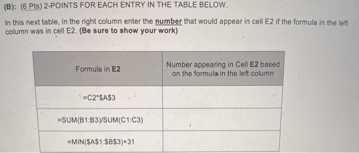 Please answer parts A and B using the table.