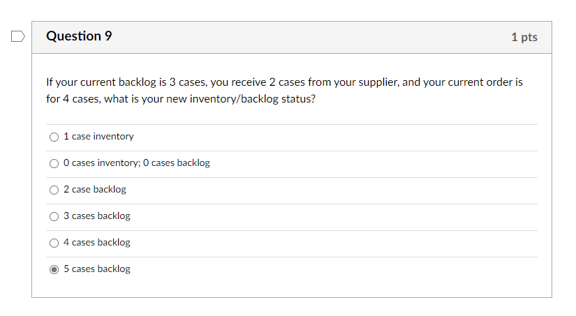 Question 9 1 pts If your current backlog is 3