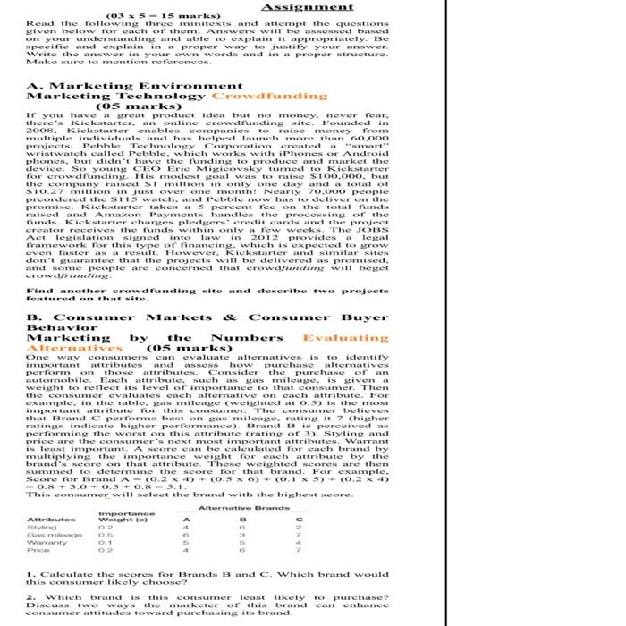 Assignment (035-15 marks) Read the following