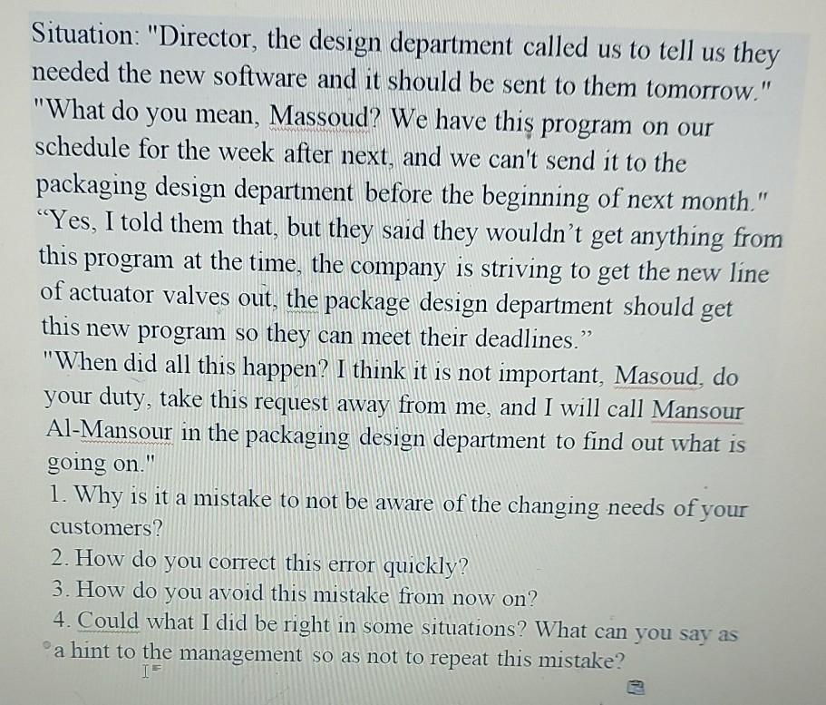 Situation: "Director, the design department