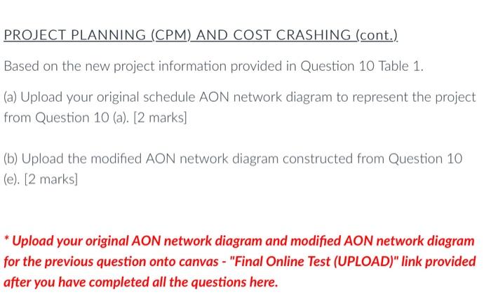 PROJECT PLANNING (CPM) AND COST CRASHING (cont.)