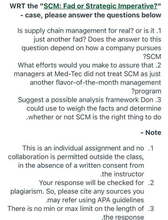 WRT the "SCM: Fad or Strategic Imperative?" case,
