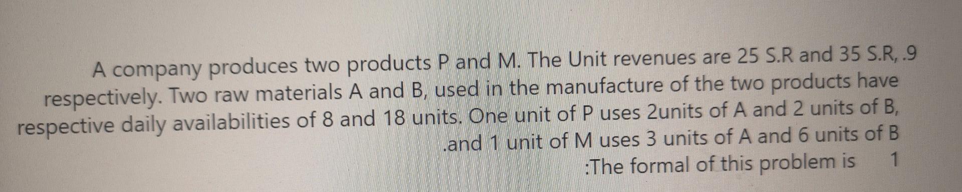 A company produces two products P and M. The Unit