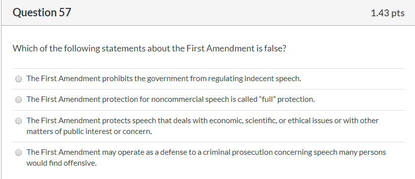 57 Question 57 1.43 pts Which of the following