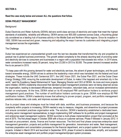 SECTION A [40 Marks] Read the case study below