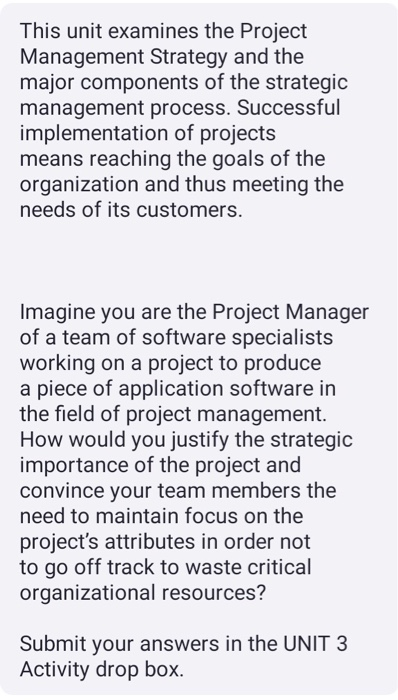 This unit examines the Project Management