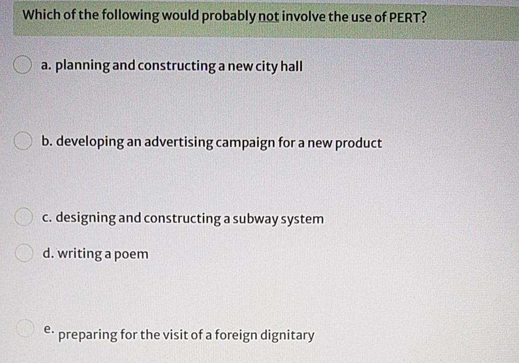 Which of the following would probably not involve