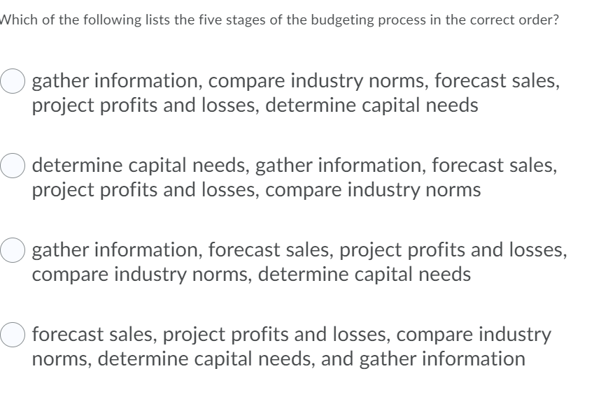 Which of the following lists the five stages of