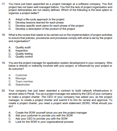 17. You have just been appointed as a project