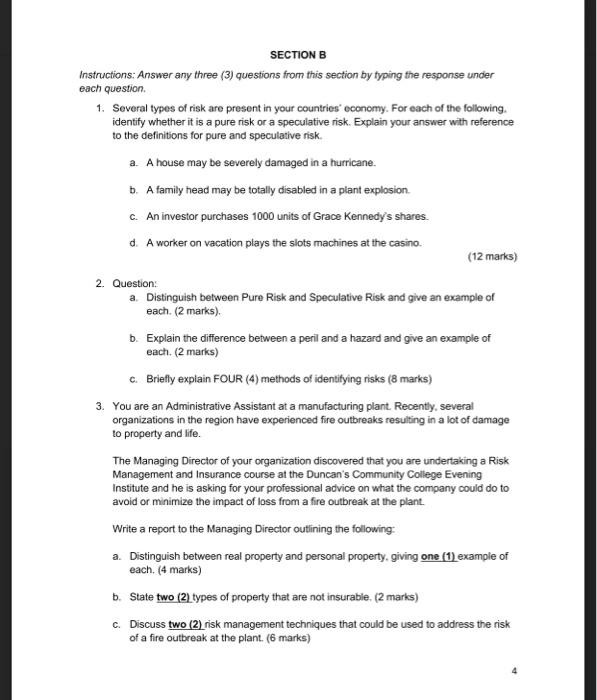 SECTION B Instructions: Answer any three (3)