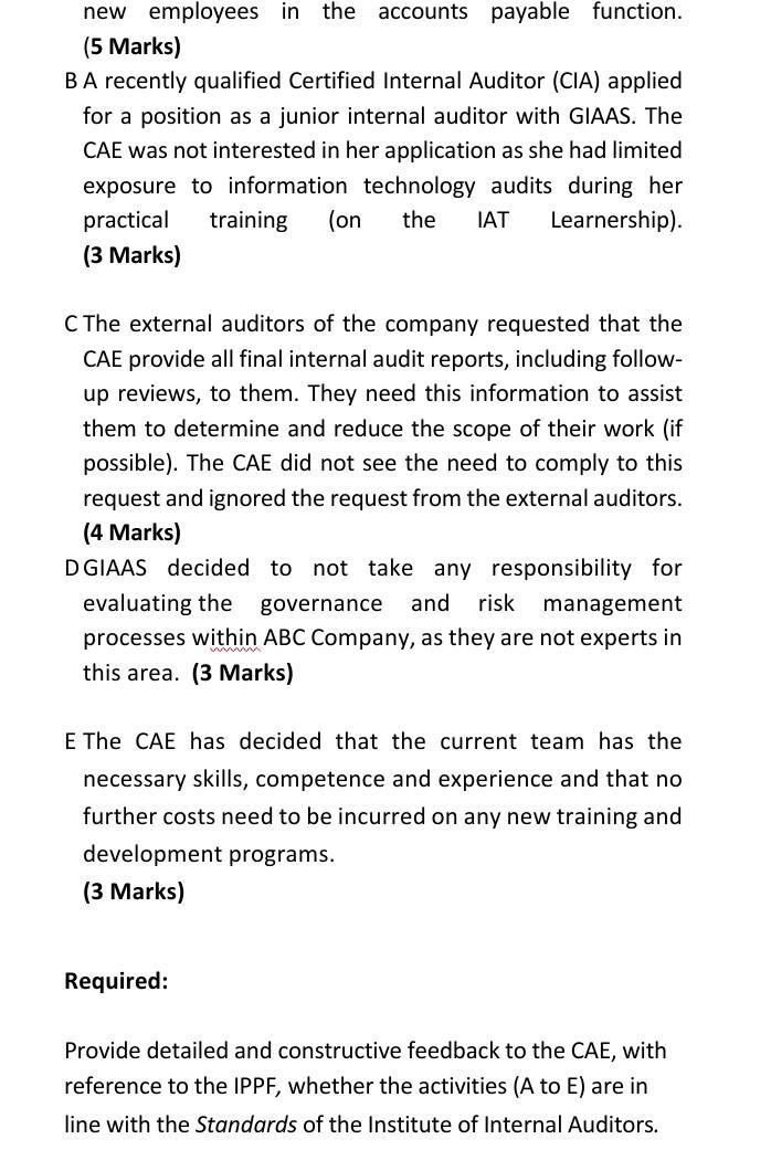 Question 6 18 Marks You are an internal auditor