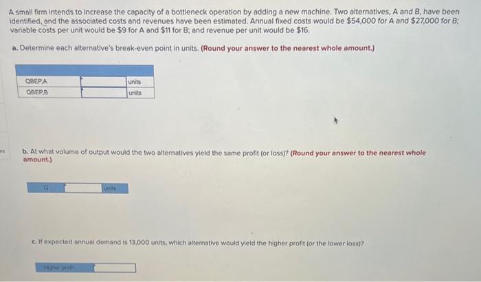 A small firm intends to increase the capacity of