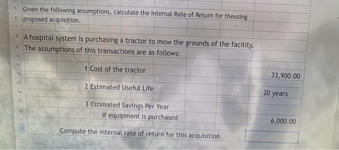5. Given the following assumptions, calculate the