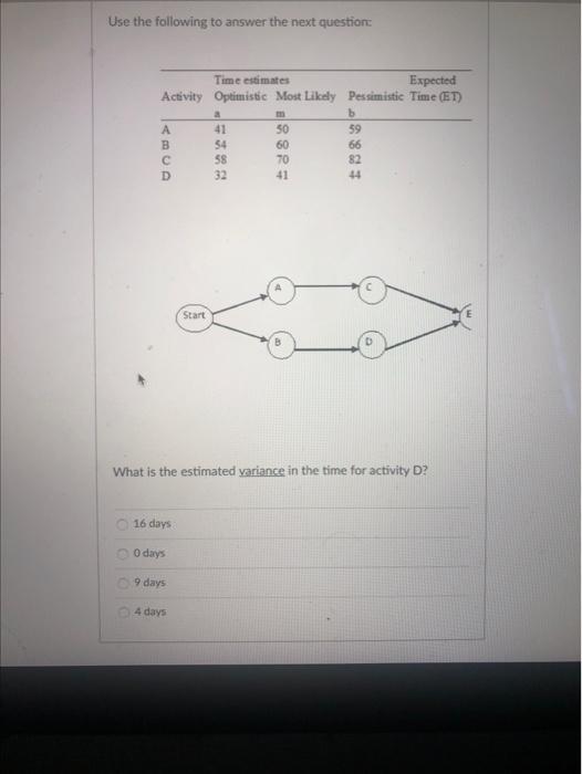 Use the following to answer the next question a m