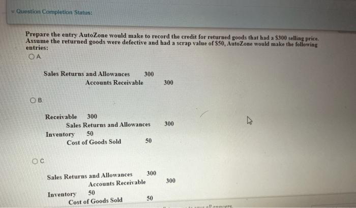 Question Completion Status: Prepare the entry