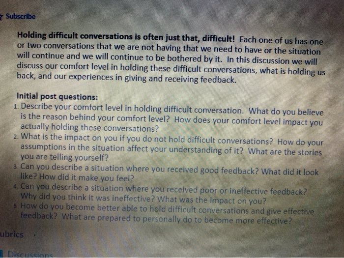 Subscribe Holding difficult conversations is