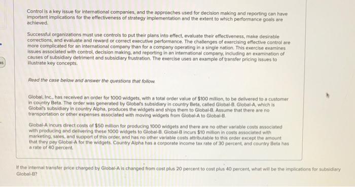 Control is a key issue for International