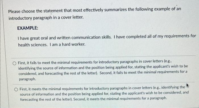 Please choose the statement that most effectively